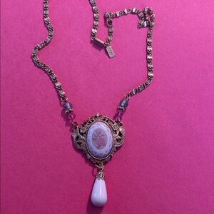 Vintage Gold and White Pendant Necklace